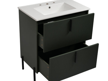 Bathroom Vanity With Ceramic Sink, Fluted Design
