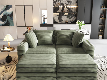 Convertible Deep Seat Sofa With Soft Pillows And Ottomans