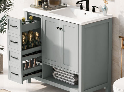 Bathroom Vanity With Sink Top, Bathroom Vanity Cabinet With 2 Doors And 2 Drawers, Open Shelf