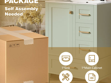 Bathroom Vanity, Modern Bathroom Cabinet With Sink Combo Set, Bathroom Storage Cabinet With A Soft Closing Door And 3 Drawers, Solid Wood Frame