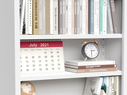 Bookcase Tall 5-Tier Adjustable Storage Shelf With Door Deep - White