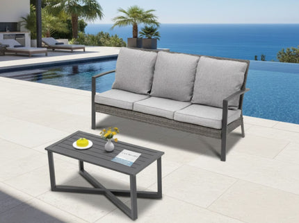 2 Piece Patio Set With Cushions & Coffee Table