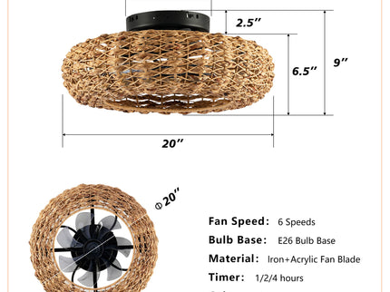 Ceiling Fan With Remote Control, 6 Speed, DC Motor Reversible Ceiling Fan For Living Room - Matte Black
