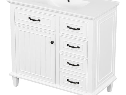 Modern Bathroom Vanity With Sink Top, Flip Drawers, Adjustable Shelf