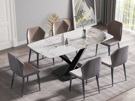 Modern Artificial Stone Pandora White Curved Metal Leg Dining Table, Can Accommodate 6-8 People - Antique White
