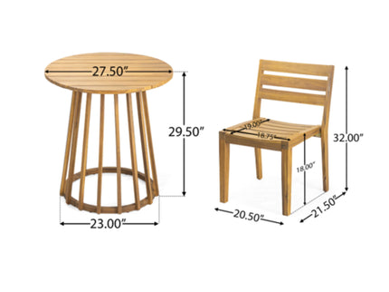 Outdoor 3 Pieces Dining Set, Round Bistro Set - Teak