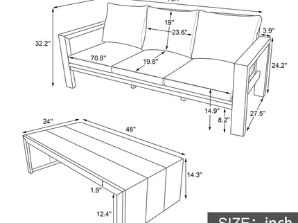 3 Seater Patio Set, Outdoor Sofa & Coffee Table Set