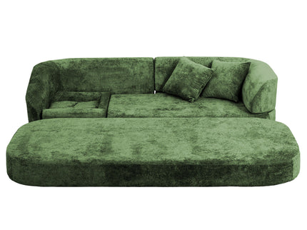 3 Seater Sofa With Built In Pet Bed Nook, Curved Design And 2 Throw Pillows