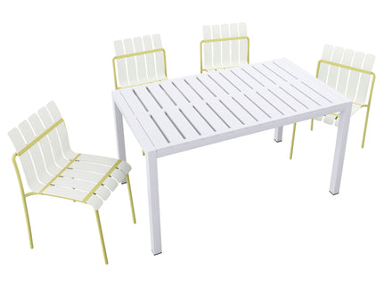 4 Piece Set Of Modern Color Block Designed Single Chairs With Long Table