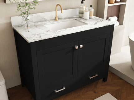 Bathroom Vanity Set, Fluted Cabinet, Soft Close Doors & Drawers, Single Faucet Hole, Sink Included - Black