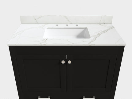 Bathroom Vanity Set, Fluted Cabinet, Soft Close Doors & Drawers, 3 Faucet Holes, Sink Included - Black