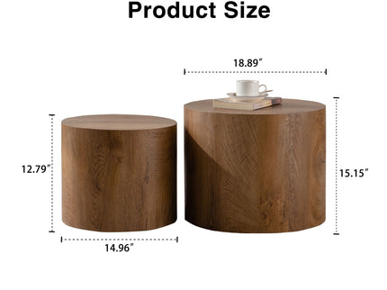 Round Nesting Coffee Table For Small Living Room (Set of 2) - Brown / Wood