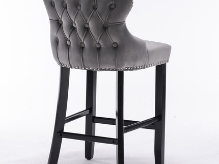 Contemporary Upholstered Wing-Back Barstools With Button Tufted Decoration And Wooden Legs, And Nailhead Trim, Leisure Style Bar Chairs, Bar Stools (Set of 2)
