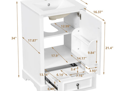 Bathroom Vanity With Sink, Soft Close Door, Adjustable U-Shaped Shelf