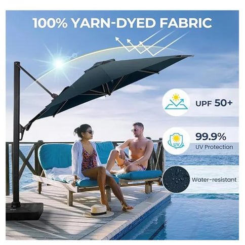 Round Cantilever Patio Umbrella With 360 Rotation & Infinite Tilt Adjustment