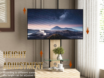 Mobile TV Cart With Push Pull Drawer, Lockable Wheels