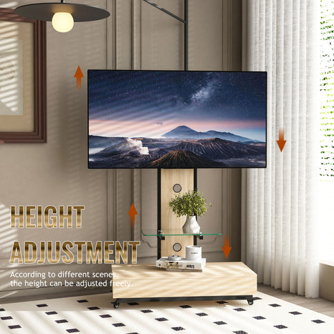 Mobile TV Cart With Push Pull Drawer, Lockable Wheels