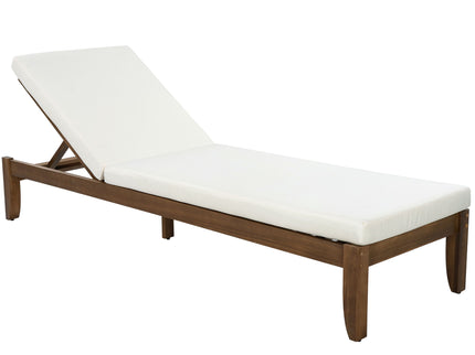 Adjustable Outdoor Patio Lounge Chair Chaise Lounge - Beige / Walnut