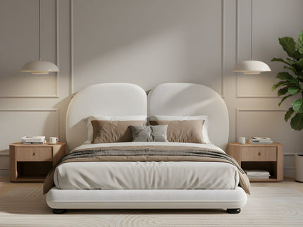 Queen Size Upholstered Platform Bed Frame With Split Headboard - White