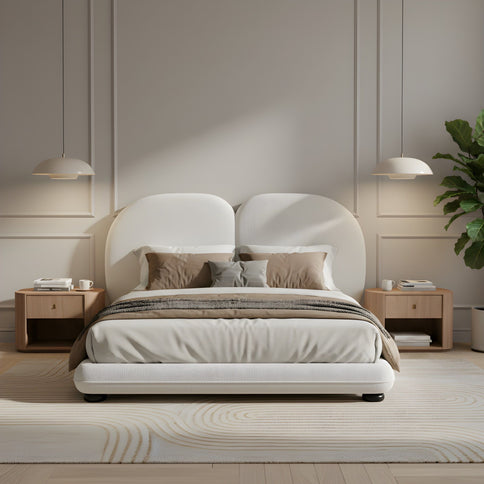 Queen Size Upholstered Platform Bed Frame With Split Headboard - White