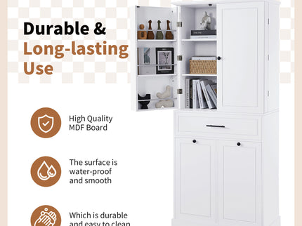 Freestanding Bathroom Storage Cabinet With Doors, Drawers, And Tilt Out Laundry Hamper - White