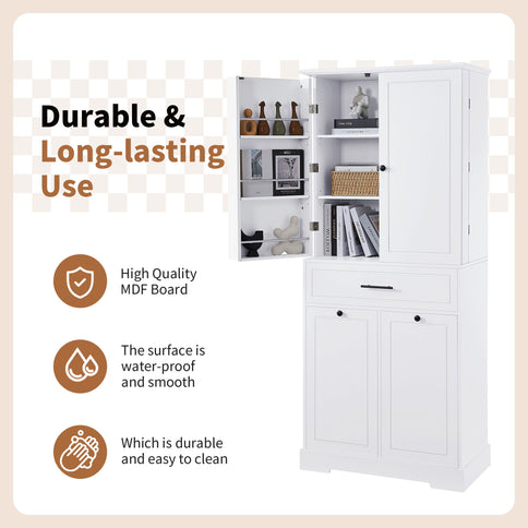 Freestanding Bathroom Storage Cabinet With Doors, Drawers, And Tilt Out Laundry Hamper - White