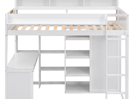 Loft Bed With Built In Desk, Storage Shelves, And Wardrobe