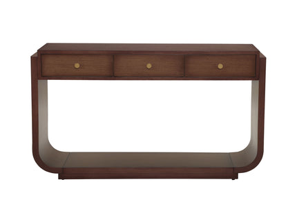 Console Table With 3 Drawers, Display Shelf, Curved Legs - Walnut