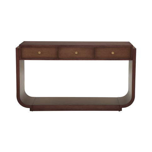 Console Table With 3 Drawers, Display Shelf, Curved Legs - Walnut