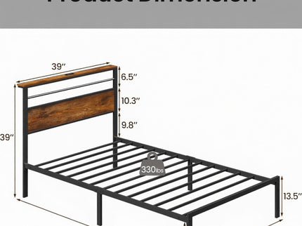 Platform Bed Frame With Charging Station & Headboard Shelves
