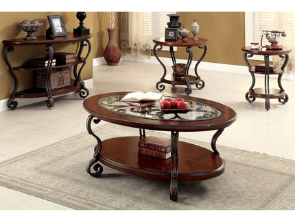 Sofa Table With Open Bottom Shelf And Ornate Scroll Detail Legs - Brown Multi