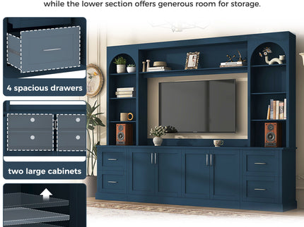 Arched Entertainment Center Wall Unit With Drawers, TV Stand
