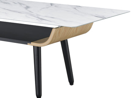 Landon - Coffee Table With Glass Marble Texture Top And Bent Wood Design