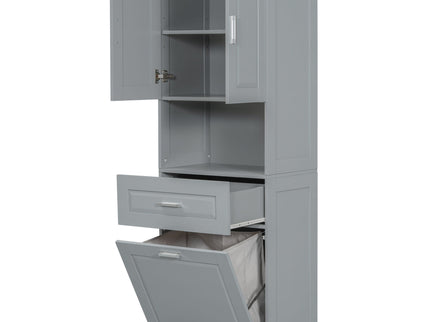 Tall Bathroom Cabinet With Tilt-Out Laundry Basket And Upper Storage