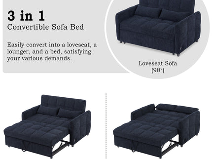 Loveseat Sofa Pull-Out Bed With Adjustable Backrest, 3 USB Ports And 2 Lumbar Pillows For Living Room
