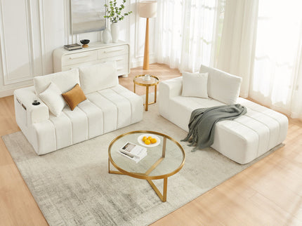 L - Shaped Sectional Sofa With Cup Holders & Side Pockets