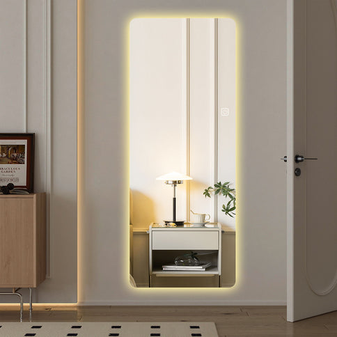 Wall Mounted Full Body Mirror With Dimming Lights Glass - Silver
