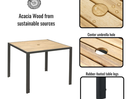5 Piece Patio Dining Table Set, Acacia Wood Table Top With Umbrella Hole