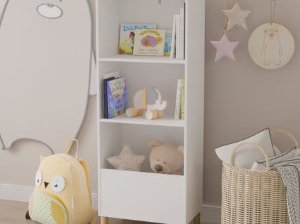 4 Tier Bookcase, Book Display With Safety Restraint, Storage Cabinet For Playroom - White