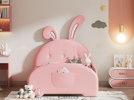 Upholstered Rabbit-Shape Princess Bed With Headboard And Footboard