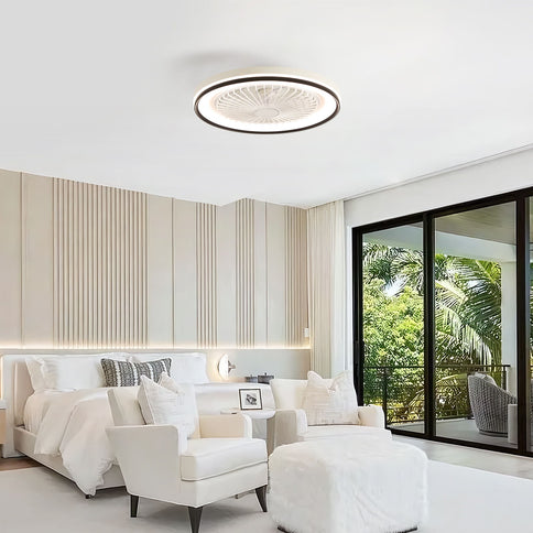 RGB Dimmable LED Enclosed Ceiling Fan With Light Flush Mount Bladeless, 6 Speed, Remote Control - White