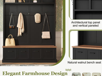Hall Tree With Storage Bench Mudroom Coat Rack With 6 Hooks