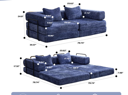 Convertible Floor Sofa Bed With Pillow Back Support Armrest