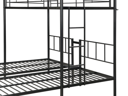 Twin Over Twin Over Twin Triple Bunk Bed With Safety Rails And Storage Shelf - Black