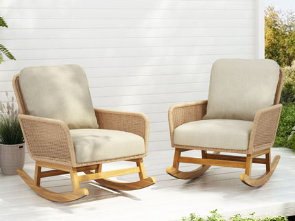 Contemporary Minimalist Wicker Rocking Chair With Soft Cushions And Durable Wooden Frame