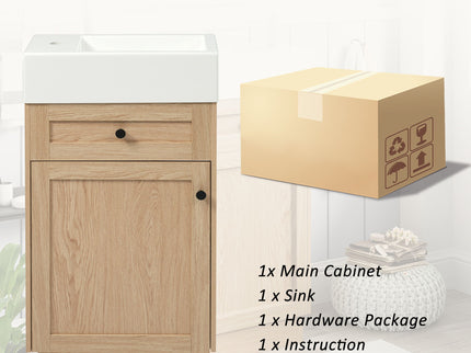Bathroom Vanity With Reversible Resin Sink, Cabinet & Zinc Alloy Handles - Wood