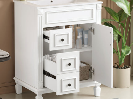 Bathroom Vanity With Sink, Compact Cabinet & 2 Drawers And Adjustable Shelf