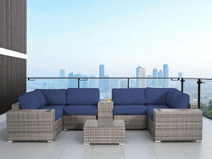 Modern Patio Rattan Sectional Set With Cushions