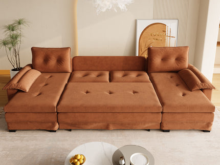 U-Shaped Sleeper Sofa With Pull Out Bed, Removable Armrests & USB Ports For Living Room