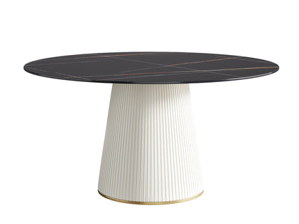 Modern Artificial Stone Round Plywood Base Dining Table, Can Accommodate 8 People, (Not Including Chairs) - Black / Beige